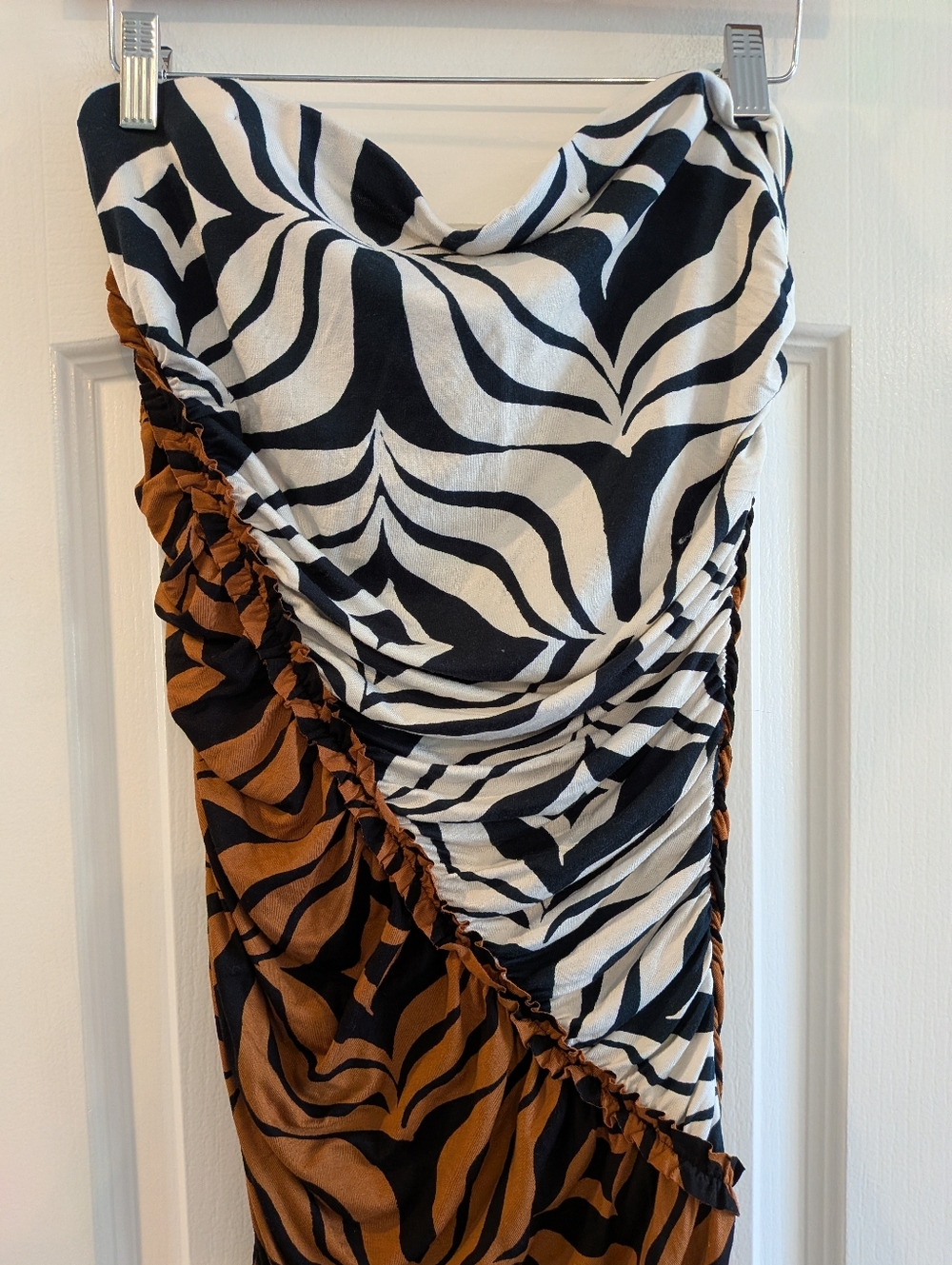Anthropologie Strapless Mixed Animal Print Dress - Black, White, Brown - Picture 4 of 16
